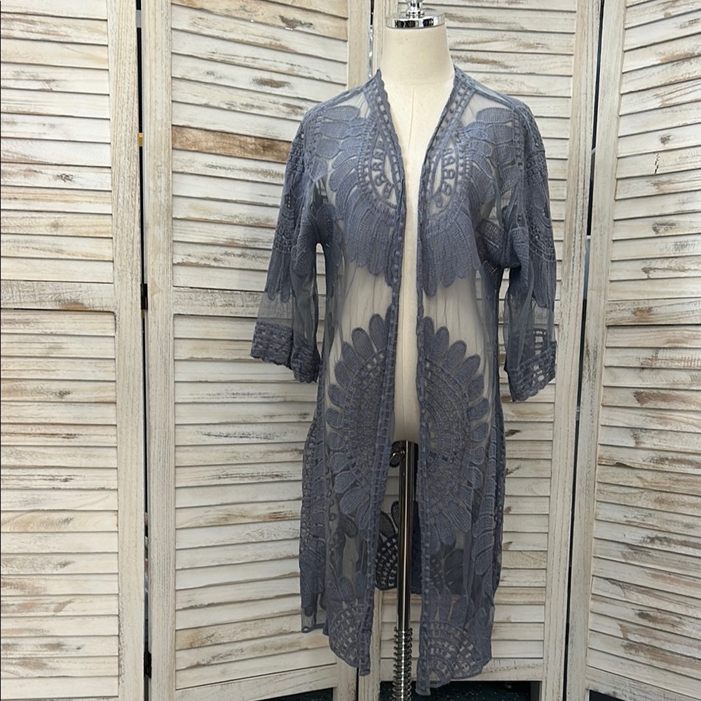 Open Front Sheer Lace Duster Robe